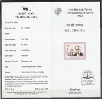 INDIA, 2004, Justice M C Chagla, (Judge And Statesman), Folder (Brochure) - Cartas & Documentos