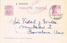 4907. Entero Postal CALDAS De MONTBUY (Barcelona) 1932, Fechador Azul - 1931-....