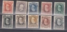 O)BRAZIL 1878/1879, BARBA BLANCA, CARDBOARD PROOFS ON THICK CARTON PAPER OF THE COMPLETE SET OF TEN ISSUED VALUES FROM 1 - Ongebruikt