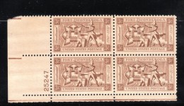 Lot Of 3, #1071 #1082 #1092 Plate # Blocks Of 4 Each US Postage Stamps, Fort Ticonderoga, Labor Day, Oklahoma Statehood - Numero Di Lastre