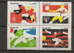 FOOTBALL - SOCCER - FUTBOL - BRASIL  - 1987 Block Of 4 Se-tenant - Yvert # 1848/1851 - ** MINT NH - Clubs Mythiques