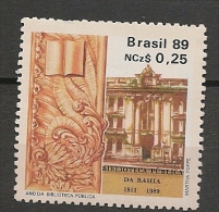 BRASIL  - 1989 PUBLIC LIBRARY  - Yvert # 1905  - ** MINT NH - Unused Stamps