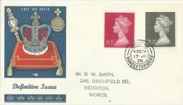 UNITED KINGDOM 1970 – FDC DEFINITIVE ISSUE  ADDR TO REDDITCH   W 2 STS OF 10-20 P POSTM REDDITCH JUL 17,1970 RE WRLDU.K. - 1952-1971 Em. Prédécimales