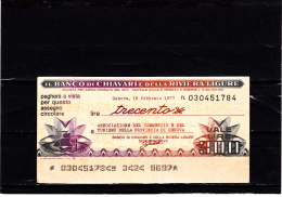 Banco Chiavari Della Riviera Ligure - (trecento Lire) - Circolato - [10] Chèques