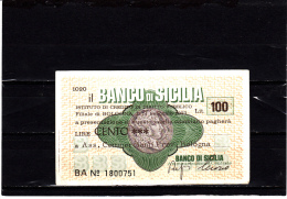 Banco Di Sicilia - 100 Lire - ( Circolato) - [10] Assegni E Miniassegni