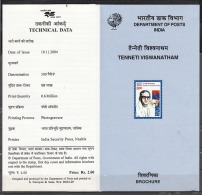 INDIA, 2004, Tennetti Viswanathan, (Philanthropist), Writer, Candle, Folder - Covers & Documents