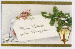 Bon Noel--  Type Mignonnette-branche De Sapin,lanterne,village -n° ??  éd ??-Carte Italienne--format  120mm  X  80mm - Autres & Non Classés