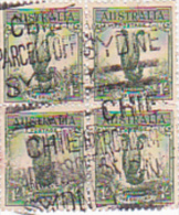 Australia 1932 One Shilling Lyre Bird Used Block 4 - Oblitérés