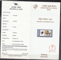 INDIA, 2005, 50th Anniversary Of Bandung Conference,(Nehru And Conference Scene), Folder - Covers & Documents