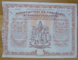 Hongrie Hungary Ungarn Aktie / Action / Share 1917 " Hadsegitesi Es Nepjoleti " 40 Koronarol # 1 - Ohne Zuordnung