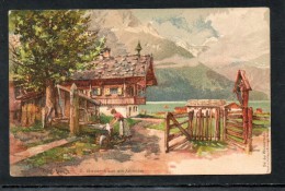 KÜNSTLER LITHO  P. SCHMOHL  " BEI DER BRENNERBAHN " -  BAUERNHAUS AM ACHENSEE   ~ 1900 - Schmohl, P.