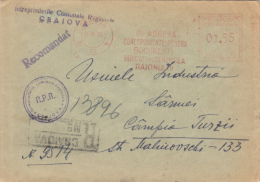 AMOUNT 1.55, CRAIOVA, POSTAL SERVICE METERMARK, MACHINE STAMPS ON REGISTERED COVER, 1989, ROMANIA - Máquinas Franqueo (EMA)