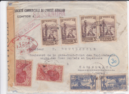 COTE D´IVOIRE - 1941 - ENVELOPPE Par AVION De SASSANDRA Pour CASABLANCA (MAROC) Avec CENSURE ROUGE VA601 - Lettres & Documents