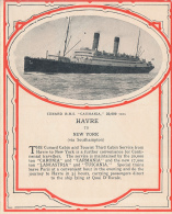 Paquebot "CARMANIA", 20.000 Tons, Compagnie Cunard (lire Description), Le Havre, New York, Southampton... - Other & Unclassified