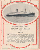 Paquebot "ANTONIA", 14.000 Tons, Compagnie Cunard (lire Description), Glasgow, Belfast, Canada... - Sonstige & Ohne Zuordnung