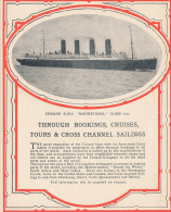 Paquebot "MAURETANIA", 20.000 Tons, Compagnie Cunard (lire Description), Through Bookings, Cruises, Tours, Sailings... - Autres & Non Classés