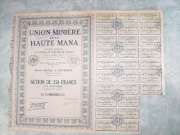 Action De 250 Francs Au Porteur - Union Miniere De La Haute Mana - Mines
