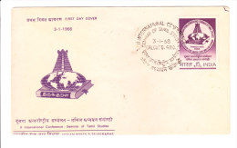 First Day Cover Issued From India On 2nd International Conference - Seminar Of Tamil Studies On 03.01.1968 - Briefe