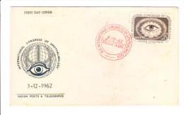 First Day Cover Issued From India On 19th International Congress Of Ophthalmology On 03.12.1962 - Covers