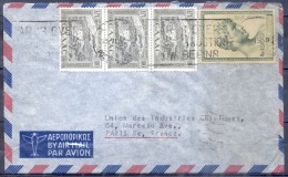 LETTRE  Cachet   ATHENES  Grece Le  13 6 1950 PAR AVION   Affranchie Avec 4 Timbres Dont 1 BANDE De 3 - Lettres & Documents