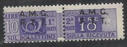 TRIESTE A 1947 - 1948 PACCHI POSTALI PARCEL POST LIRE 10 MNH VARIETA' - Paketmarken/Konzessionen