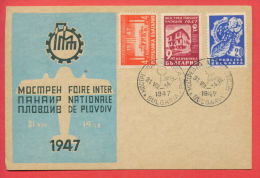 116279 / PLOVDIV 31.VIII / 14.IX. 1947  XI Sample Fair Messe Foire , ROSE GRAPES, TOBACCO AIRPLANE - Bulgaria Bulgarie - Storia Postale