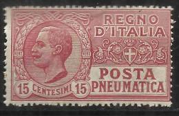 ITALIA REGNO 1927 POSTA PNEUMATICA V.E.III CENT.15 ROSSO MNH - Pneumatic Mail