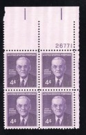 Lot Of 2 #1162 & #1172 Plate # Block Of 4 US Postage Stamps, Wheels Of Freedom And John Foster Dulles Diplomat - Plaatnummers