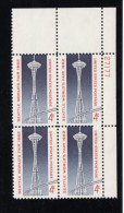 #1196, #1197& #1198 Lot Of 3 Plate # Block Of 4 US Postage Stamps Seattle Space Needle Louisiana Statehood Homestead - Plaatnummers