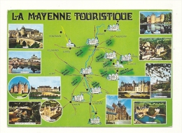 Cp, Carte Géographique, La Mayenne Touristique, Voyagée 1987 - Carte Geografiche