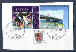 Europa CEPT + Bridge + Arms Latvia 2009 Used 3 Stamps On Cut - 2009