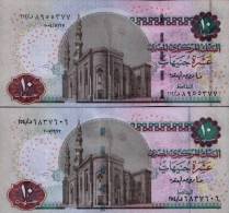 EGYPT / 10 POUNDS / 2 NOTES WITH DIFFERENT WMK / UNC. / 3 SCANS . - Egypt