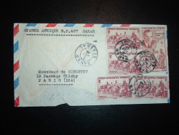 LETTRE PAR AVION POUR FRANCE TP AOF 8F +  TP SENEGAL 1F X4 OBL. 2 OCT 4? DAKAR SENEGAL - Storia Postale