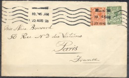 LETTRE  Cachet  Le 22 Aug 1921   Pour PARIS   Affranchie Avec 2 Timbres - Storia Postale