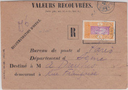 DAHOMEY - 1928 - RARE ENVELOPPE RECOMMANDEE Du SERVICE DE RECOUVREMENT Des PTT De PORTO-NOVO Pour PARIS - Brieven En Documenten