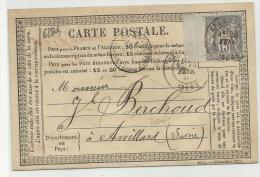 ISERE - 1878 - CARTE PRECURSEUR TYPE SAGE Avec CACHET T.17 De GRENOBLE + TIMBRE FISCAL AU DOS Pour ARVILLARD (SAVOIE) - Cartoline Precursori