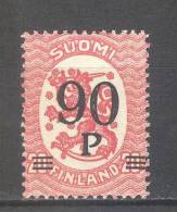 (SA0263) FINLAND, 1921 (Arms Of The Republic, Overprint, 90p. On 20p., Rose). Mi # 109. MNH** Stamp - Nuovi