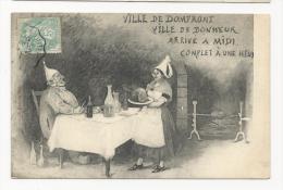 CP, 61, Ville De DOMFRONT, Ville Du Bonheur, Arrivée à Une Midi , Complet à Une Heure, écrite, Voyagé En 1906 - Domfront