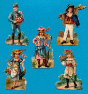 DECOUPIS  ANCIENS GAUFRE, LOT 5, ENFANTS,  FLEURS,  TRAVAUX, SPORT,  TRE BON ETAT,  4.5 X 6.5 Cm - Children