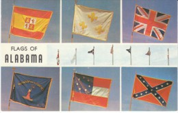Flags Of Alabama, Various Flags From History Union Jack Confederate Flag Spanish Flag, C1960s Vintage Postcard - Autres & Non Classés