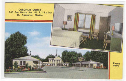 Colonial Court Motel St Augustine Florida Roadside America Linen Postcard - St Augustine