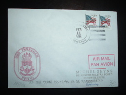 LETTRE TP DRAPEAU 29 X2 OBL.MEC. FEB 11 1994 USS INGRAHAM (FFG 61) 96668-1515 + ILLUSTRATION - Marcophilie