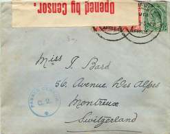 1915  Letter For Switzerland  South-African Censored - Lettres & Documents