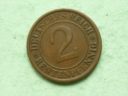 1924 J - 2 Rentenpfennig / KM 31 ( Uncleaned - For Grade, Please See Photo ) ! - 2 Renten- & 2 Reichspfennig