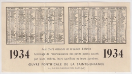 Calendrier De Poche 1934.   OEUVRE PONTIFICALE DE LA SAINTE ENFANCE - Petit Format : 1921-40