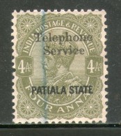 India Fiscal Patiala State 4As KGV O/P Telephone Service Stamp Telegraph # 3273A Inde Indien - Timbres De Service