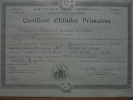 Ancien - Certificat D'Etudes Primaires Académie De L'Aude Quillan 1955 Cadre Bois - Diplomas Y Calificaciones Escolares