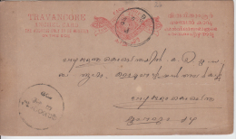 Travancore  State India  EIGHT CASH  Post Card  # 52040  Princely States - Travancore