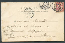 FRANCE 10 Centimes Obl. Dc PARIS DEPART Sur C.V. Du 3-6-1902 Vers Saint-Ghislain + Sc Ambulant MONS--BRUXELLES   TB  - 9 - Ambulanti