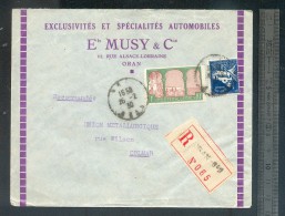 Enveloppe Recommandée Algérie 1930 Spécialités Automobiles à ORAN - Cartas & Documentos